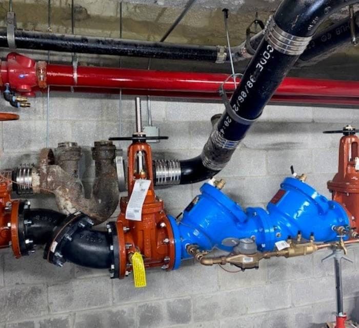 Red fire sprinkler piping and valves